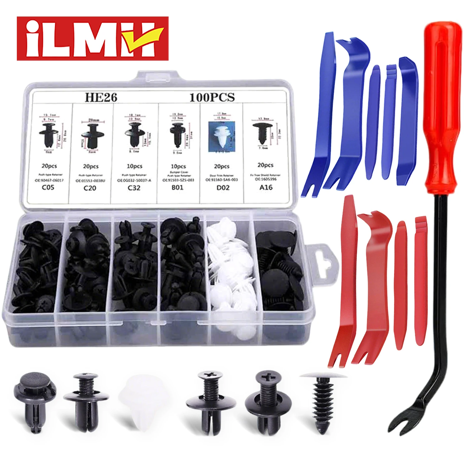 Kit 100 Presilhas Automotivas – Fixadores Universais para Para-choque, Porta, Painel e Acabamento Interno