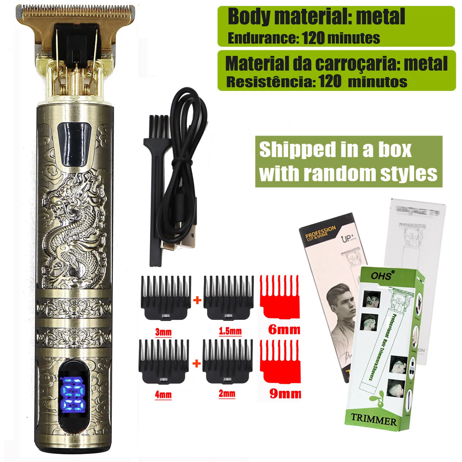 Máquina de barbear T9 Cabelo Barba Corpo Elétrica Portável - Imagem 15