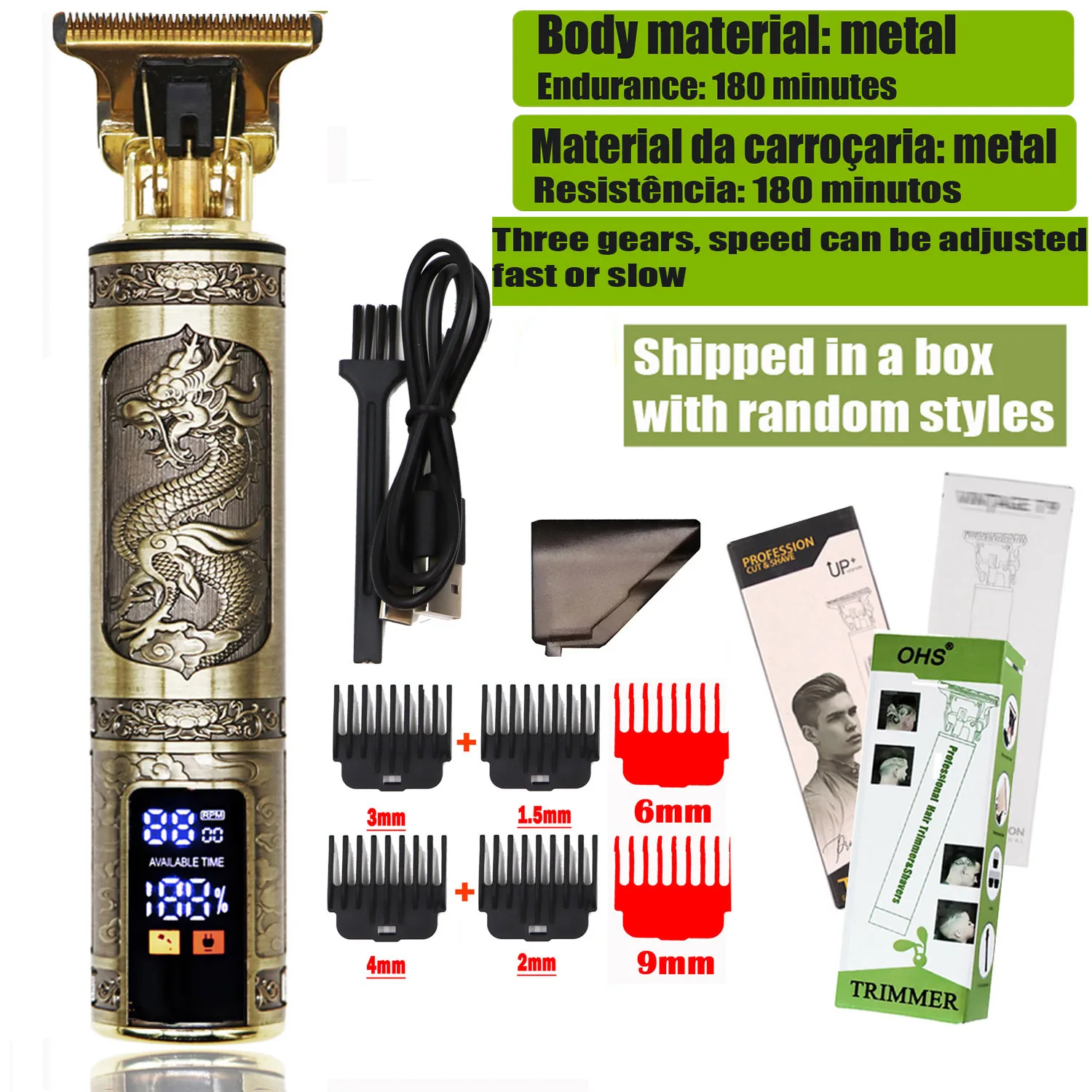 Máquina de barbear T9 Cabelo Barba Corpo Elétrica Portável - Imagem 10