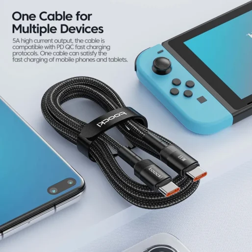 Cabo Toocki USB-C para USB-C 100W – Carregamento Rápido PD 3.0 / QC 4.0 Compatível com iPhone 15, MacBook, Samsung e Xiaomi - Imagem 3