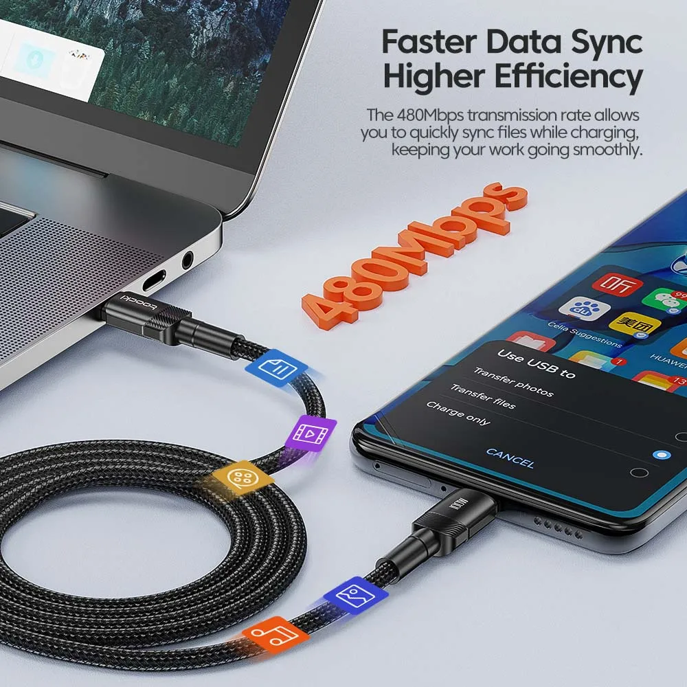 Cabo Toocki USB-C para USB-C 100W – Carregamento Rápido PD 3.0 / QC 4.0 Compatível com iPhone 15, MacBook, Samsung e Xiaomi - Imagem 4