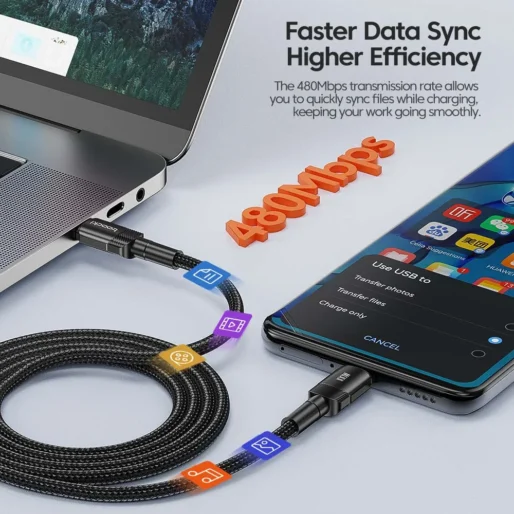 Cabo Toocki USB-C para USB-C 100W – Carregamento Rápido PD 3.0 / QC 4.0 Compatível com iPhone 15, MacBook, Samsung e Xiaomi - Imagem 4