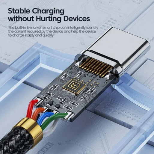 Cabo Toocki USB-C para USB-C 100W – Carregamento Rápido PD 3.0 / QC 4.0 Compatível com iPhone 15, MacBook, Samsung e Xiaomi - Imagem 5