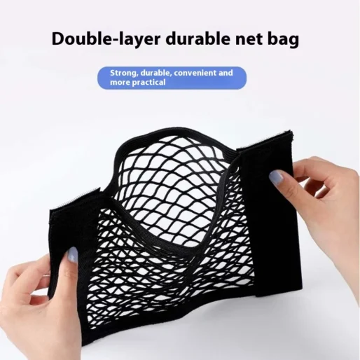 Bolsa Organizadora de Porta-Malas – Rede Elástica com Velcro Duplo para Armazenamento no Carro
